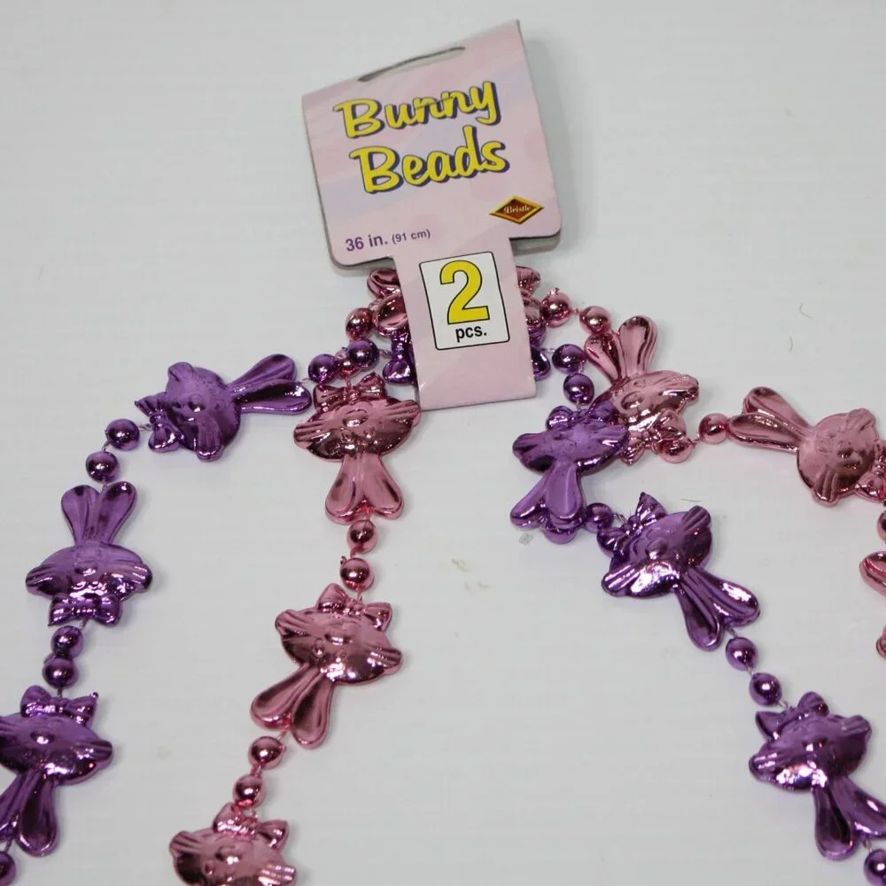 Beistle Creation Easter Bunny Beads Necklace Package of 2 Pink & Purple NEW